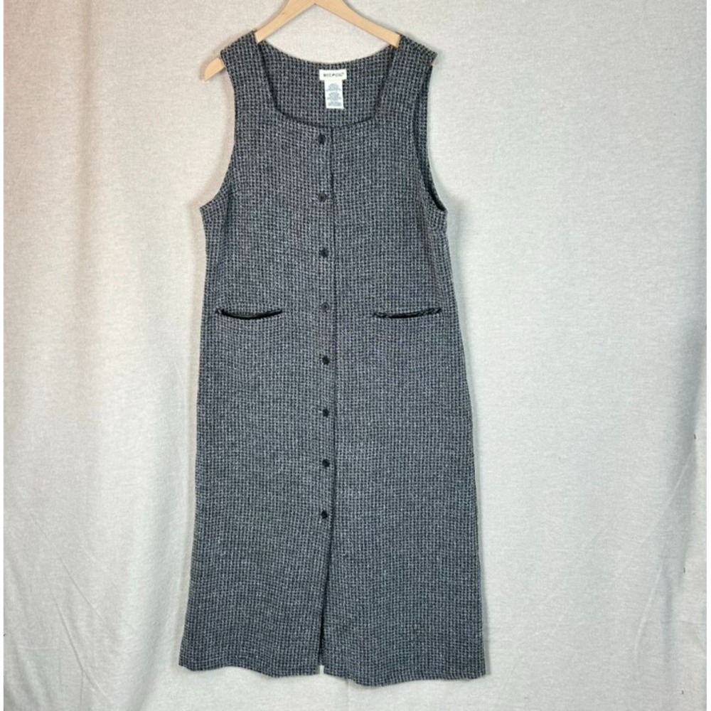 Vtg White Stag Womens Button Front Jumper Dress Size L Overall Tweed 90s Pockets